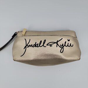 Kendall + Kylie Gold Wristlet Cosmetic Bag Double Zip Makeup Pouch